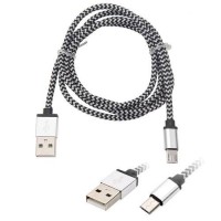 3FT Braided Aluminum USB Android Data Cable Silver